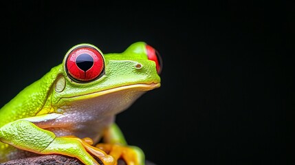 Obraz premium A vivid green frog with striking red eyes poses beautifully