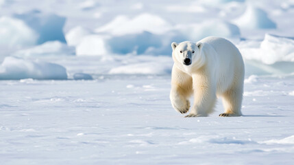 Majestic Polar Bear Traversing a Pristine Snowy Landscape in Arctic Wilderness