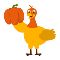 Cartoon Thanksgiving Turkey Illustration. Vector Character Isolated on White Background