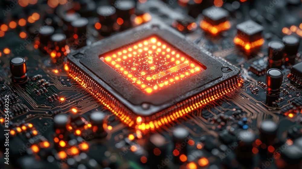Poster glowing cpu on circuit board. (2)