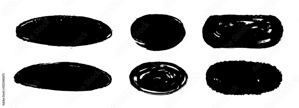 Aufkleber black ellipse dry paint stains set. grunge chalk oval collection. textured brush stroke round elemen