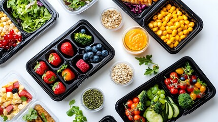 Take away healthy food in black boxes for diet