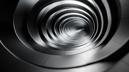 Spiral Pattern Through Black Background in Gray Color, Retro Sci-Fi Style with Emphasis on Linear Perspective, Installation-Based Precisionism, and Repetition in HD.