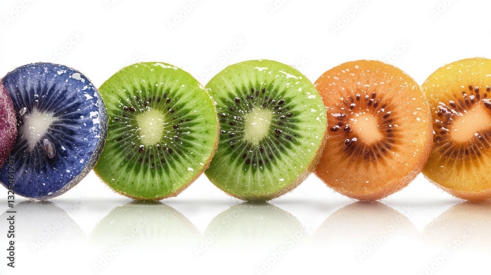 Poster a row of kiwi fruit slices are arranged in a rainbow pattern