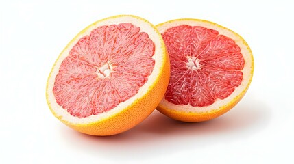 Two pink grapefruit halves stacked on top studio
