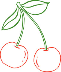 Retro Cherries Trendy Outline Minimal Line Art Hand Drawn Doodle