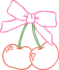 Coquette Cherries Bow Trendy Outline Minimal Line Art Hand Drawn Doodle