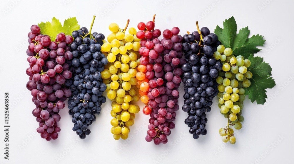 Poster a bunch of grapes in various colors are arranged in a row