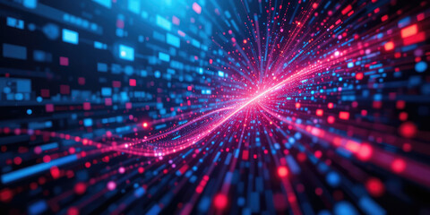 Fototapeta premium Futuristic Digital Data Stream, Abstract Technology Background with Glowing Particles.