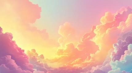Dreamy Pastel Sky with Soft Clouds and Golden Sunlight Radiance Serenity