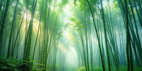 Fototapeta premium Misty green bamboo forest at dawn, wilderness, outdoors, wilderness, outdoors, lush, environment, atmosphere, natural