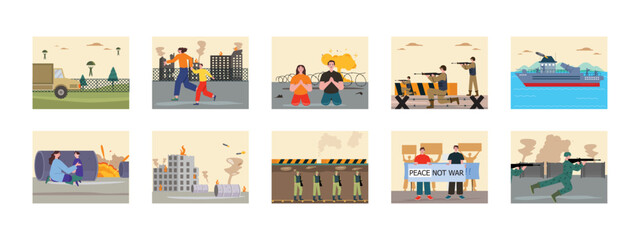 Obraz premium War set illustration. Flat vector illustration concept.