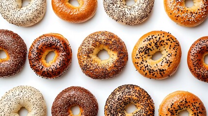 Fresh bagels on white background