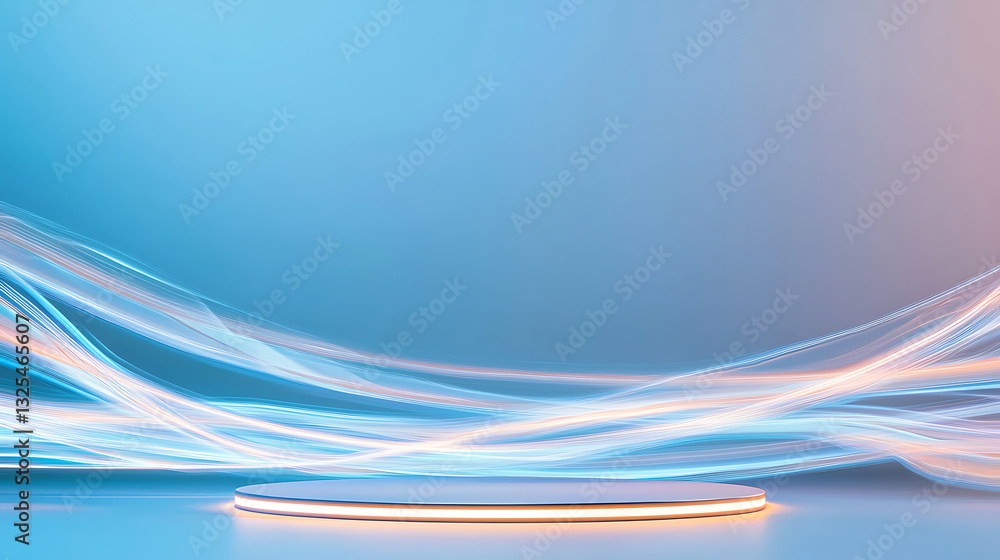 Aufkleber dynamic light waves dance over minimalistic display platform studio environment digital art aestheti