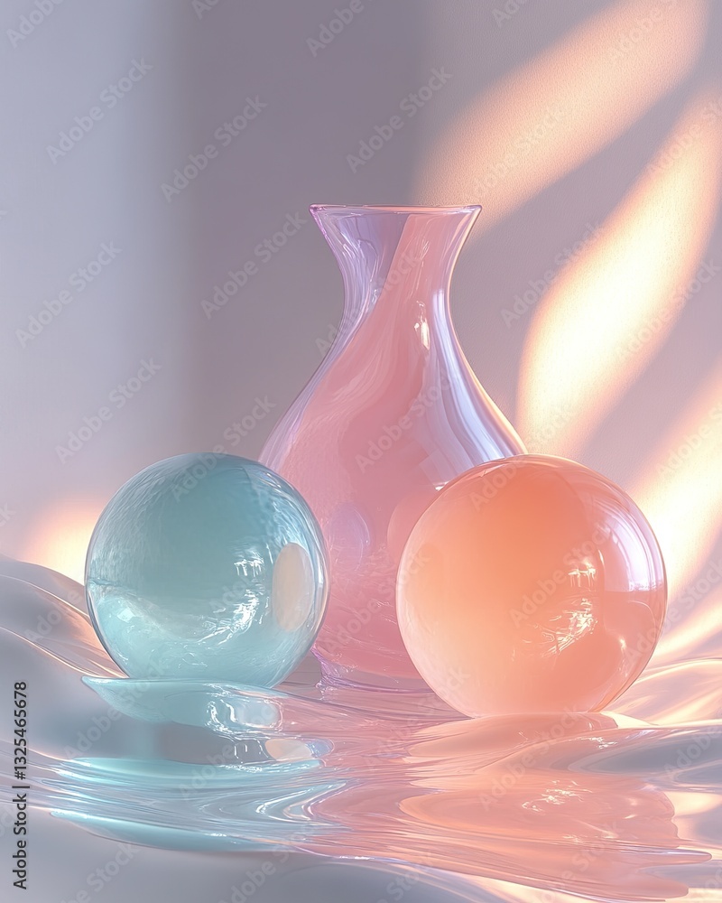 Poster three translucent objects are arranged in a soft light setting