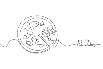 Happy pi day concept line art drawing. Pizza slice with pi day vector on white background.