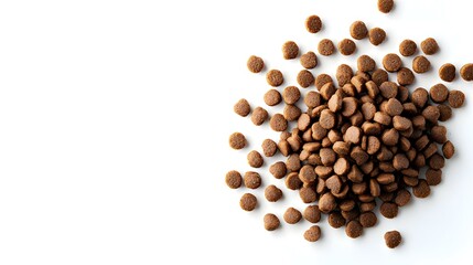 Handful of animal food dogs or cats on a white