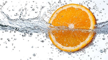 Orange half splashing into water and sinking