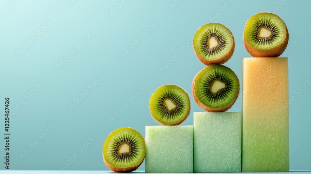 Aufkleber a stack of green and yellow blocks with a few slices of kiwi fruit on top