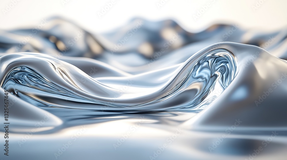 Poster smooth reflective chrome liquid waves with shallow depth of field