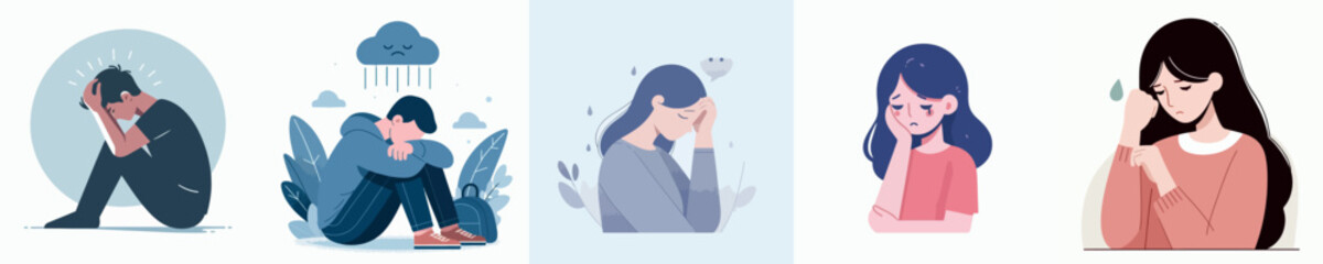 Set of sad people vector image