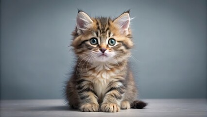 Obraz premium Adorable little kitten sitting on a gray background
