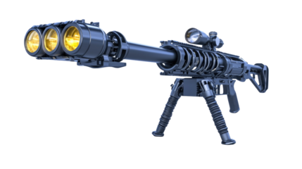 High-Quality Close-Up of Modern Tactical Gun with Multiple Flashlights and Tactical Accessories