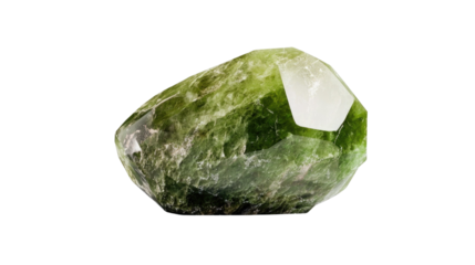 Smooth Green Gemstone with Glossy Surface and Natural Patterns on White Background