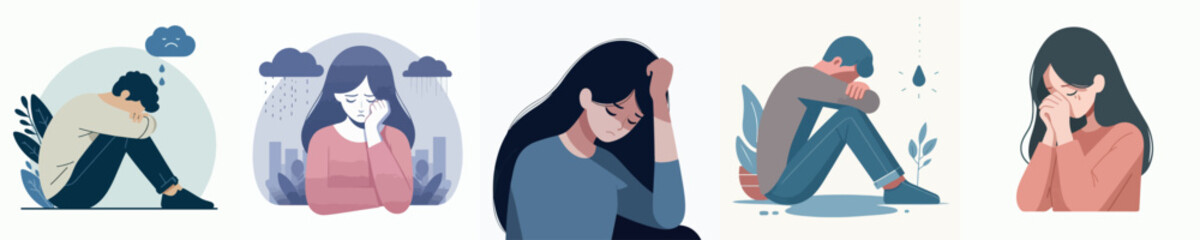 Set of sad people vector image