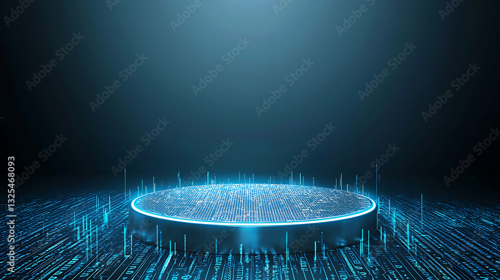 Poster digital data visualization virtual environment 3d graphic futuristic setting aerial view technology 