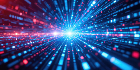 Naklejka premium Futuristic Digital Data Stream, Abstract Technology Background with Glowing Particles.