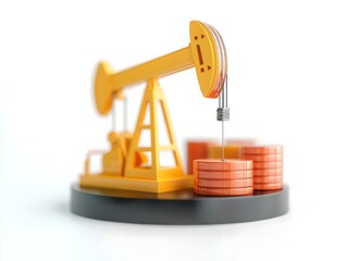 A miniature oil pumpjack extracting oil from barrels, symbolizing the oil industry and energy production.