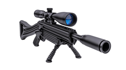 Modern Black Rifle with Scope and Silencer on Isolated Background for Tactical Themes