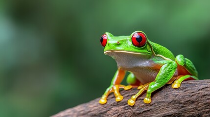 Obraz premium A vibrant tree frog with red eyes perched on a branch