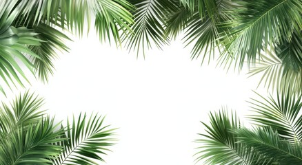 Lush Green Tropical Palm Leaves Framing a Blank Space for Text or Design in a Minimalist Style Background