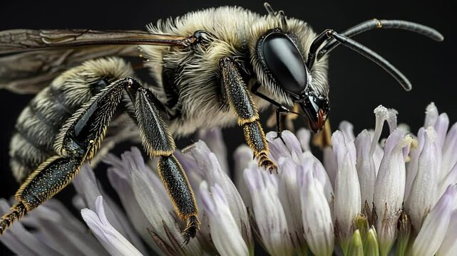 Detailed View of a Grey Digger Bee Collecting Nectar from a Blooming Clover Flower