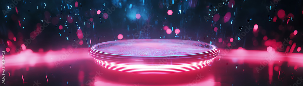 Poster dynamic energy showcase futuristic arena visual display neon environment wide angle conceptual prese