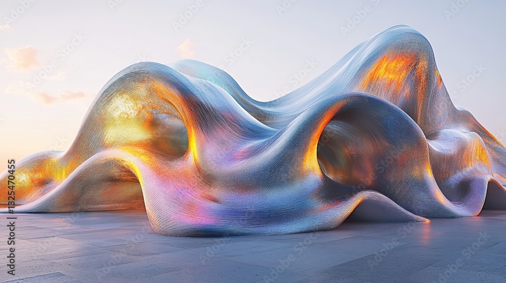 Poster an abstract structure made with flowing colorful and reflective material