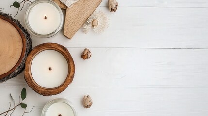 A peaceful scene featuring a candle next to a rustic wooden bowl evoking warmth and calm