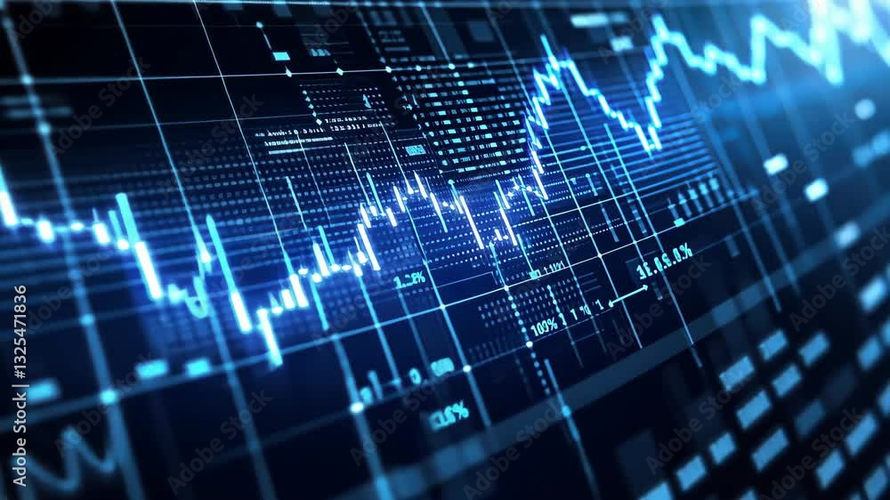 Poster dynamic financial market analysis featuring rising stock graphs and data visualization