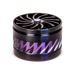 Black Metal Grinder With Purple Swirling Pattern, Generative AI.