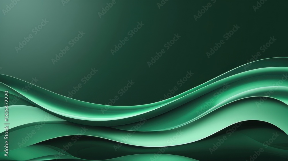 Poster a minimalist deep green background with smooth, flowing wave patterns and a gentle glass-like reflec