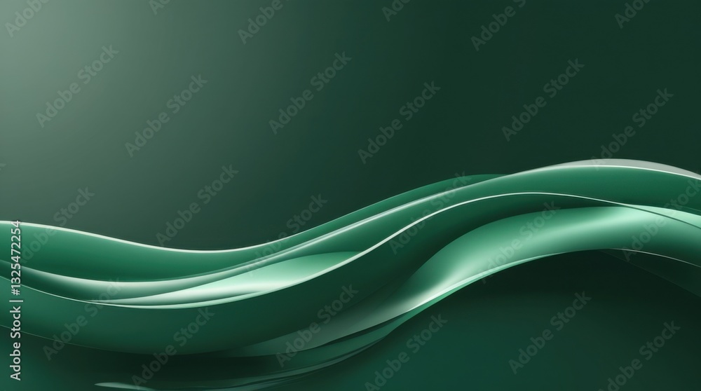 Poster a minimalist deep green background with smooth, flowing wave patterns and a gentle glass-like reflec
