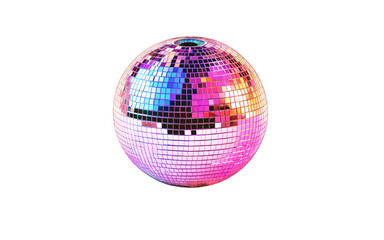 Colorful disco ball rotating and reflecting light on transparent background