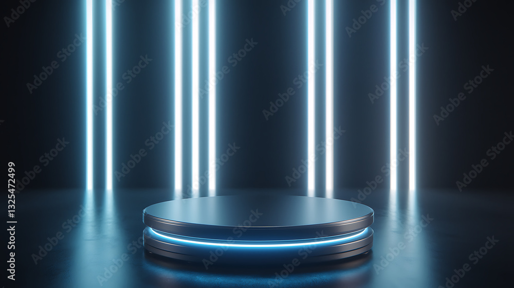 Poster illuminated stage setup studio environment digital content modern atmosphere front view futuristic c