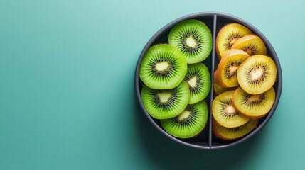 A bowl of green and yellow kiwi slices