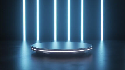 Dynamic stage lighting setup modern studio digital art dark environment wide angle futuristic concept