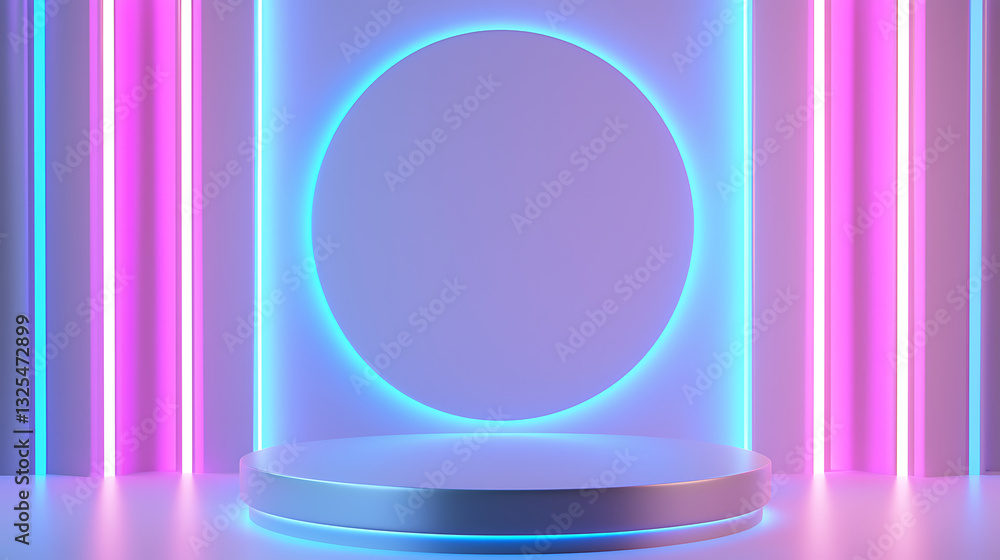Poster dynamic neon stage setup for events modern venue visual display bright environment frontal view crea