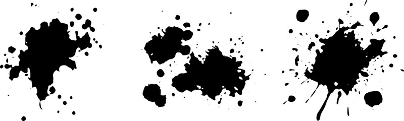 Watercolor ink splashes, black and grey on white background.