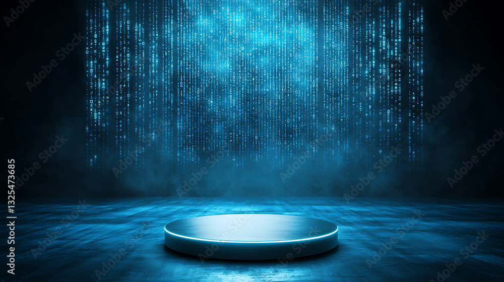 Poster futuristic digital display virtual stage visual content dark environment center view tech concept